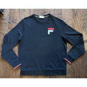 Vintage FILA Mens Sweater Black Crewneck Pullover Sweatshirt Logo Sports, Size L